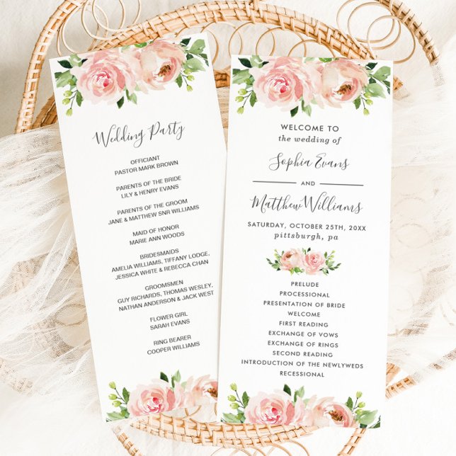 Programme de mariage floral rose pâle élégant (Créateur téléchargé)