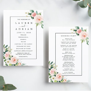 Programme de mariage floral rose pâle en fleurs