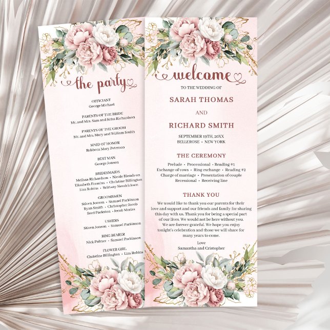 Programme de mariage floral rose poussiéreux de lu (Luxury Dusty Pink Floral Greenery Wedding Program)