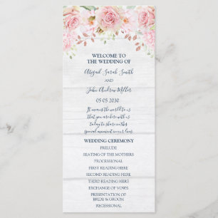 Programme de mariage floral rose rustique de print