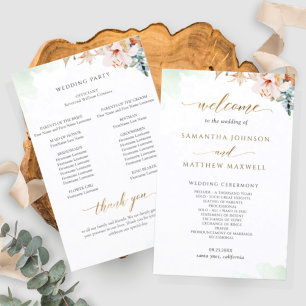 Programme de mariage floral rose tendre et sauge é