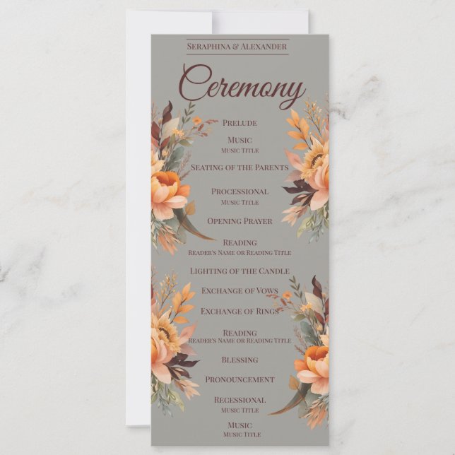 Programme de mariage floral rustique aquarelle d'a (Devant)