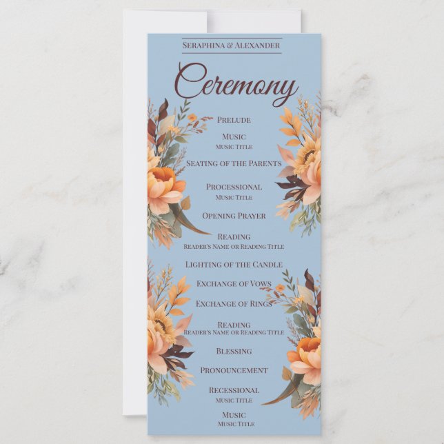 Programme de mariage floral rustique aquarelle d'a (Devant)