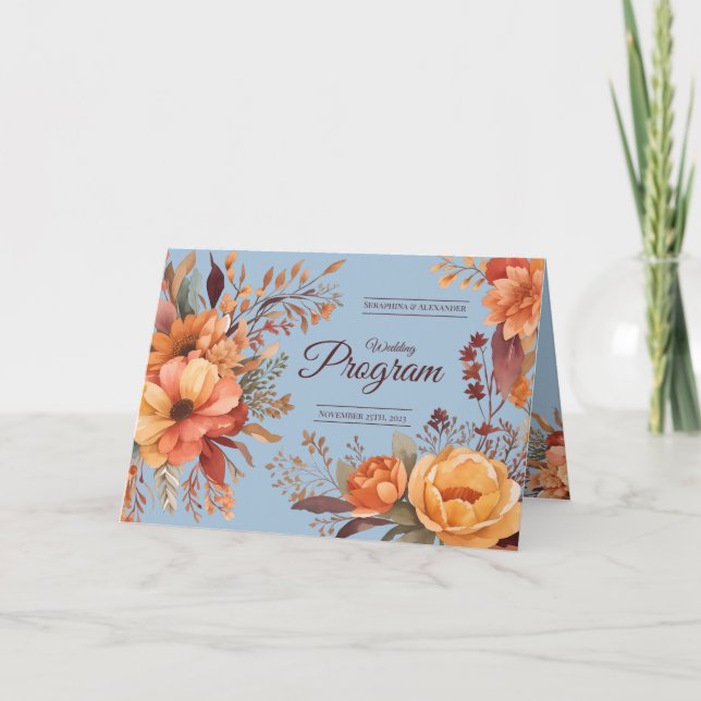 Programme de mariage floral rustique aquarelle d'a (Devant)