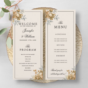 Programme de mariage floral rustique naturel en or