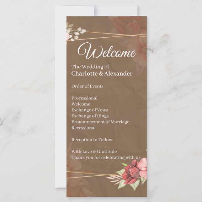 Programme de mariage floral rustique rose (Devant)