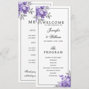 Programme de mariage floral rustique violet Menu