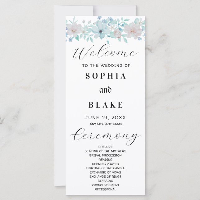 Programme de mariage floral simple jaune et vert (Devant)