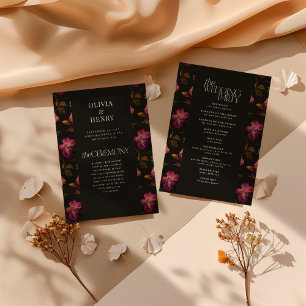 Programme de mariage floral sombre élégant bordeau