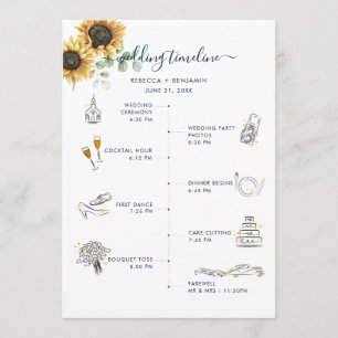 Programme de mariage floral tournesol aquarelle