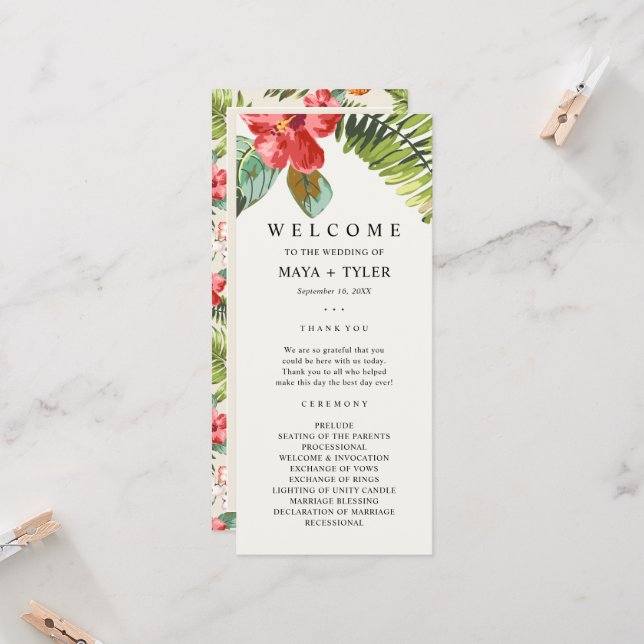 Programme de mariage floral tropical et verdure (Devant/Arrière en situation)