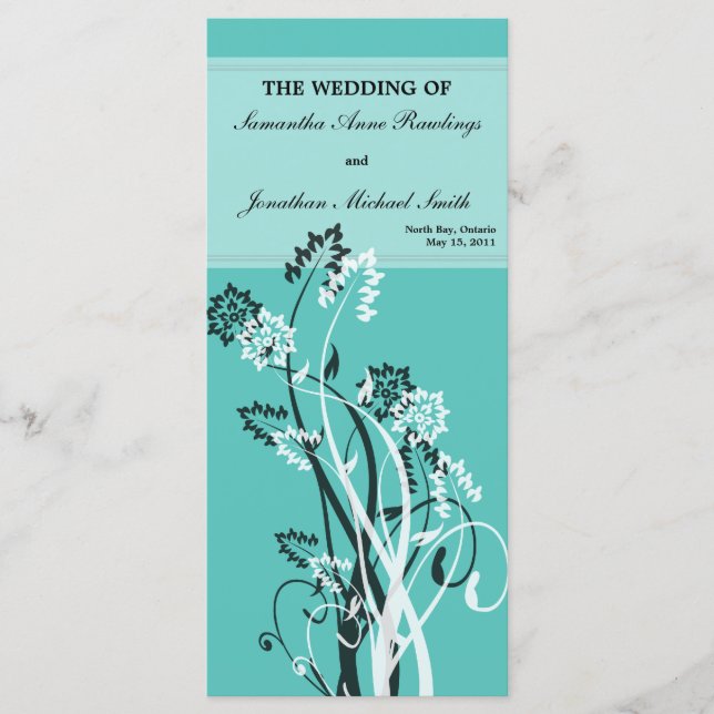 Programme de mariage floral turquoise (Devant)