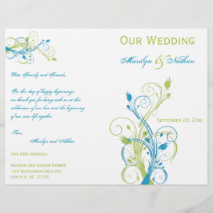 Programme de mariage floral turquoise, verte et bl