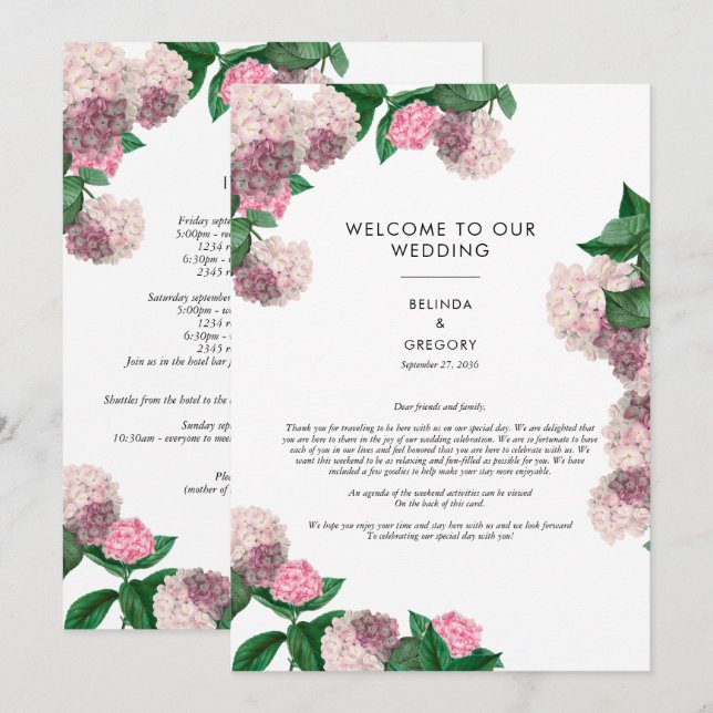 Programme de mariage floral verdoyant d'hortensia  (Devant / Derrière)
