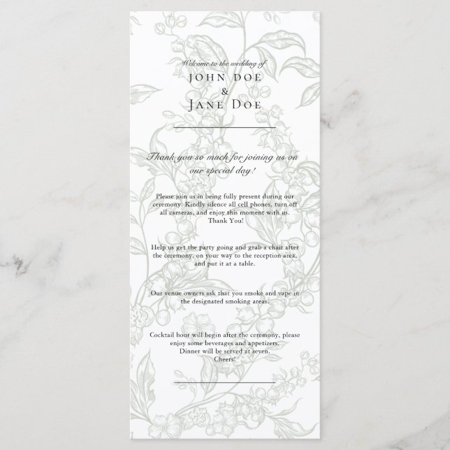 Programme de mariage floral vert (Devant)