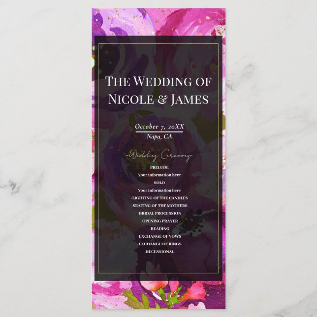 Programme de mariage floral vibrant rose violet éc (Devant)