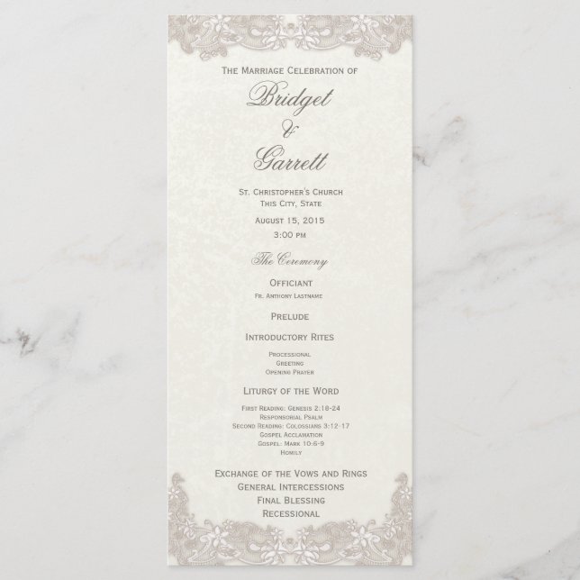 Programme de mariage floral victorien (Devant)