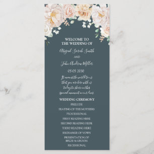 Programme de mariage floral vintage bleu marine
