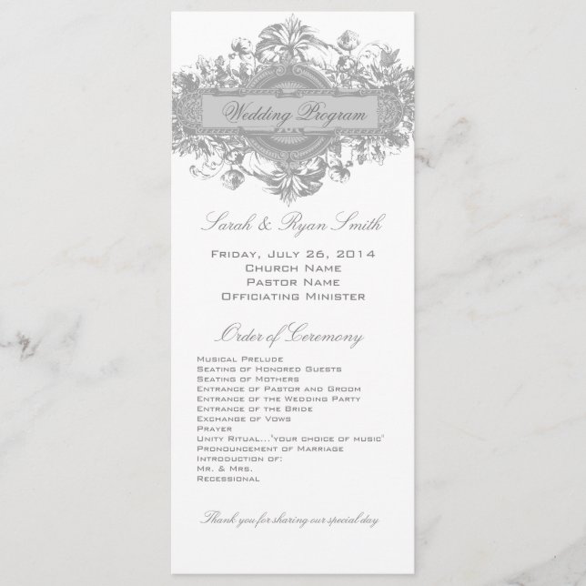 PROGRAMME DE MARIAGE FLORAL vintage GRAY (Devant)