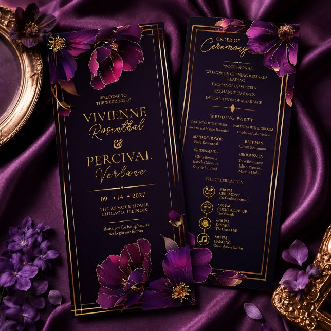 Programme de mariage floral violet lumineux (Elegant Luminous Violets Wedding Program)