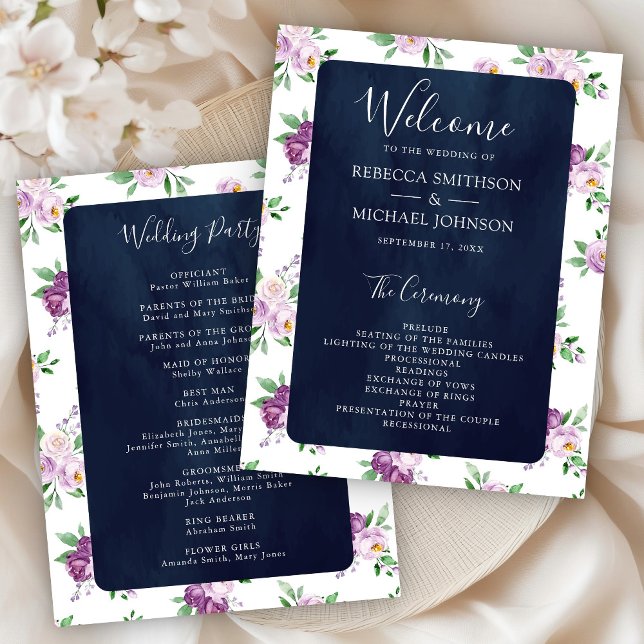 Programme de mariage floral violet rustique bleu m (Créateur téléchargé)
