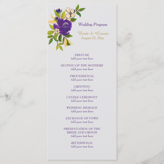 Programme de mariage floral violet violet (Devant)