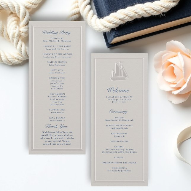 Programme de mariage formel nautique de voilier cô (coastal wedding program nautical sailboat formal traditional double frame modern classic)