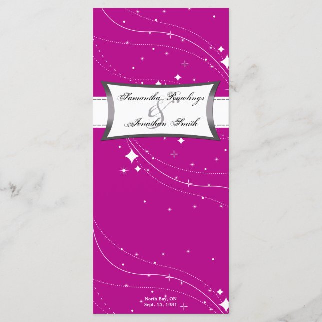 Programme de mariage - Fuchsia Rose & White Stars (Devant)