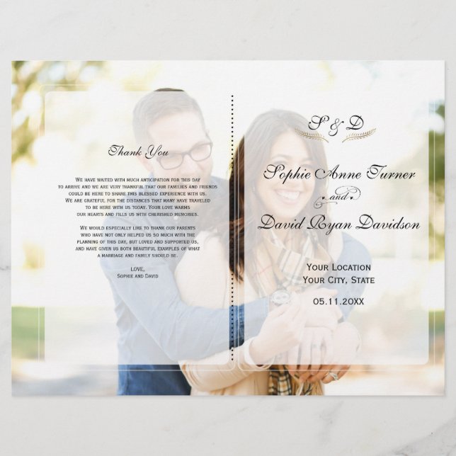 Programme de mariage géométrique avec photo délavé (Devant)
