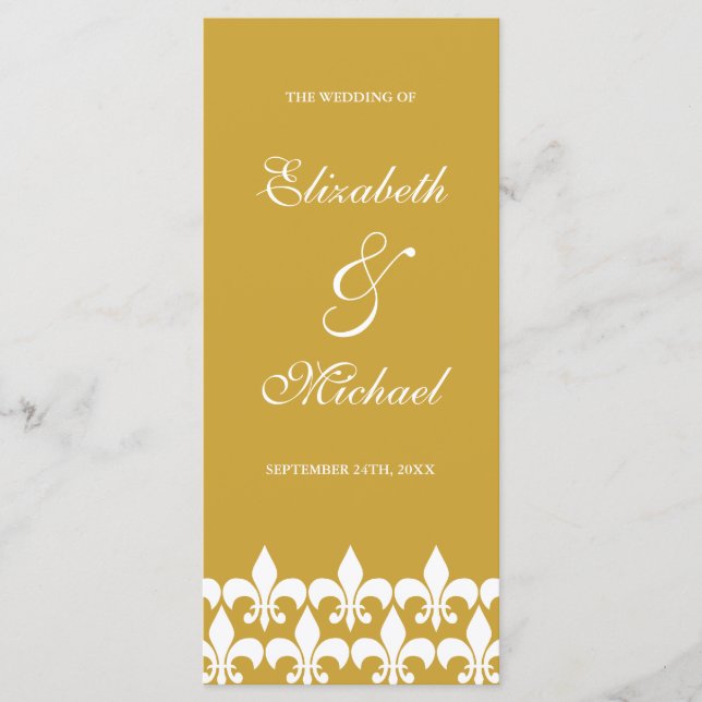 Programme de mariage Gold et White Fleur de Lis (Devant)