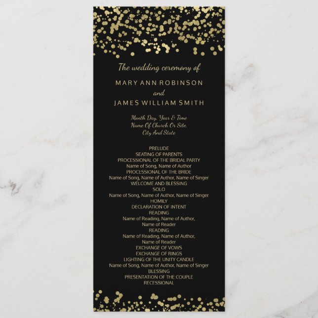 Programme de mariage Gold Foil Confetti (Devant)