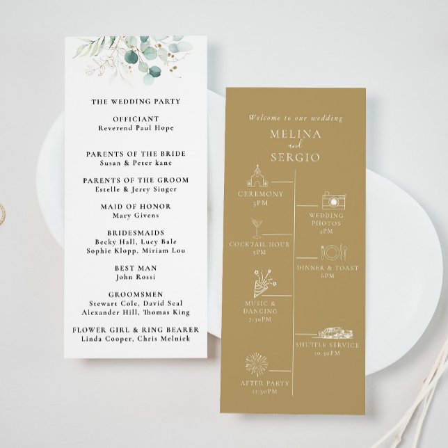 Programme de mariage Gold Green Eucalyptus (Créateur téléchargé)