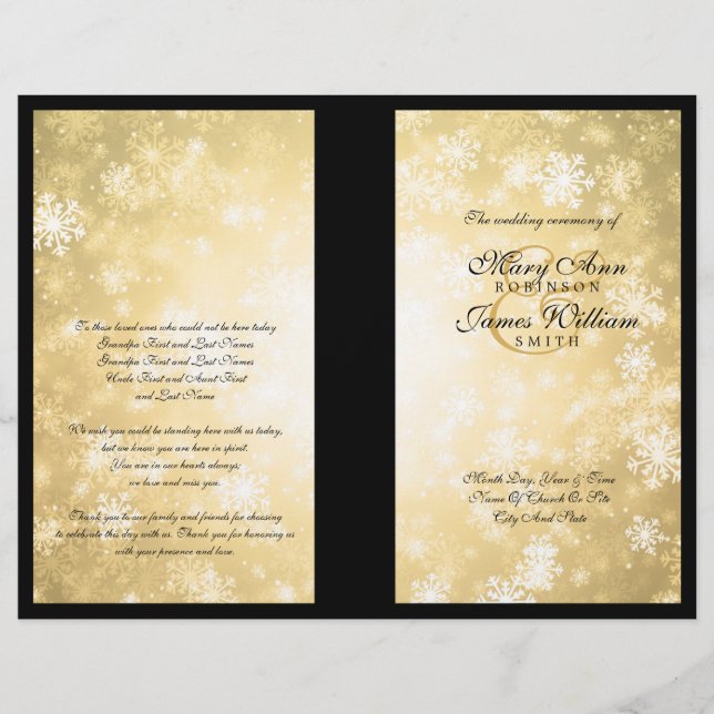 Programme de mariage Gold Winter Wonderland Sparkl (Devant)