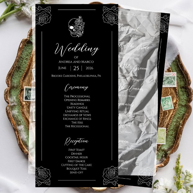 Programme de mariage gothique du crâne noir et bla (Black And White Tattoo Gothic Wedding Program)