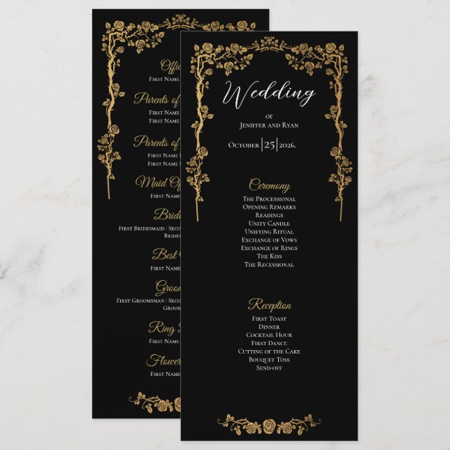 Programme de mariage gothique floral élégant (Devant / Derrière)