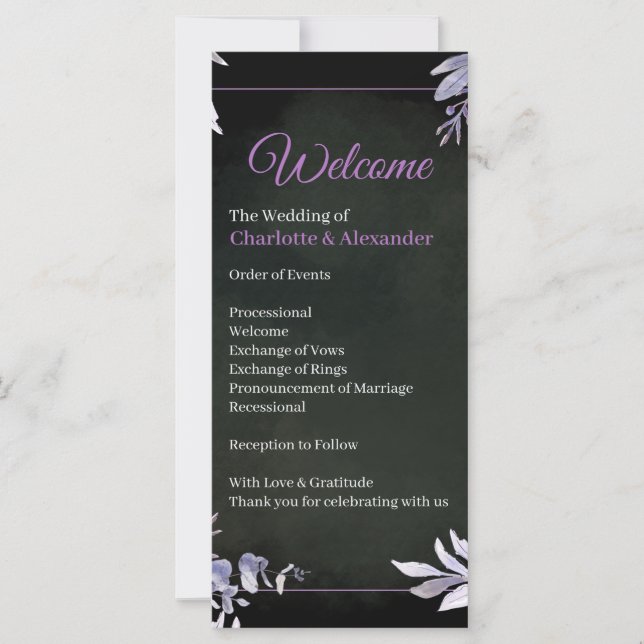 Programme de mariage gothique floral lavande (Devant)