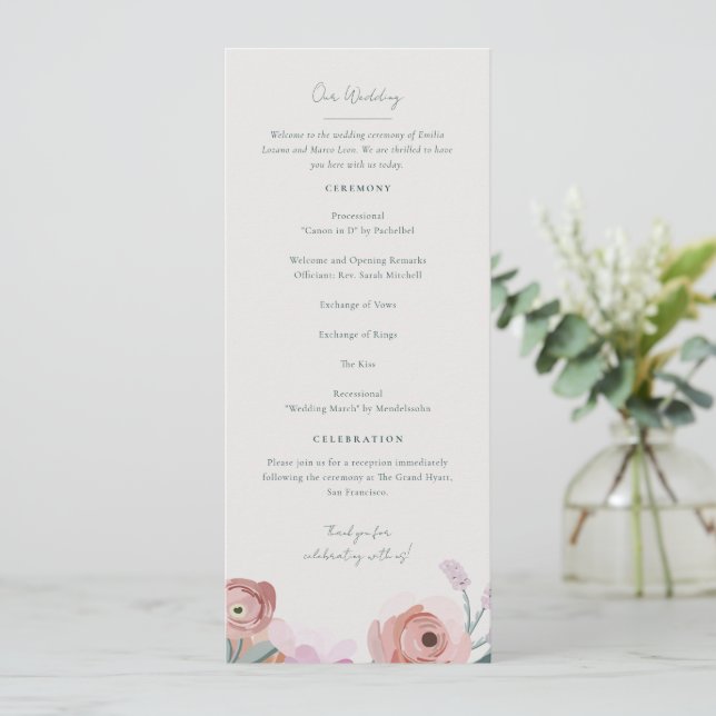 Programme de mariage Gouache Blossoms (Debout devant)