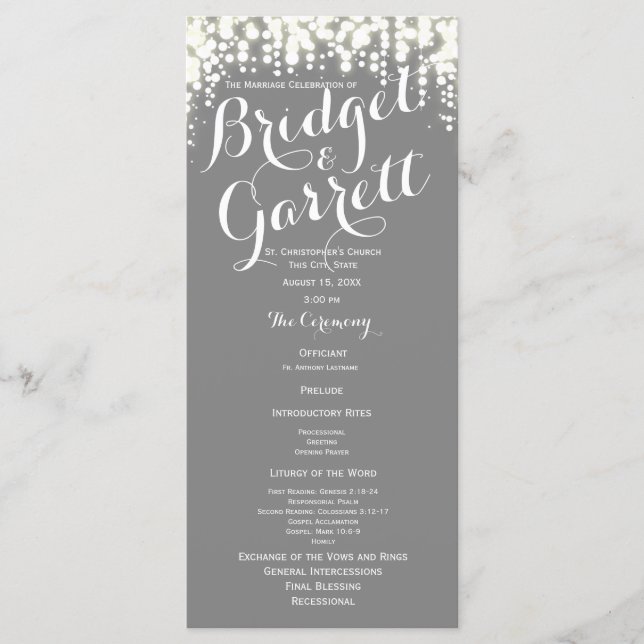 Programme de mariage Grey Twinkle Lights (Devant)