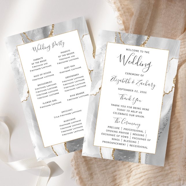 Programme de mariage gris blanc agate or (Créateur téléchargé)