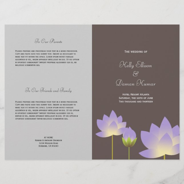Programme de mariage gris moderne de fleurs de lot (Devant)