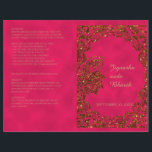 Programme de mariage hindou Peacock rose et or<br><div class="desc">Ce design élégant, appelé Pink and Gold Peacock Mariage indien, a un joli arrière - plan rose. Sur le devant de l'invitation il y a un design de bordure de style parties scintillant dorée avec un beau paon sur la droite. Vers le bas est le nom du couple en or....</div>