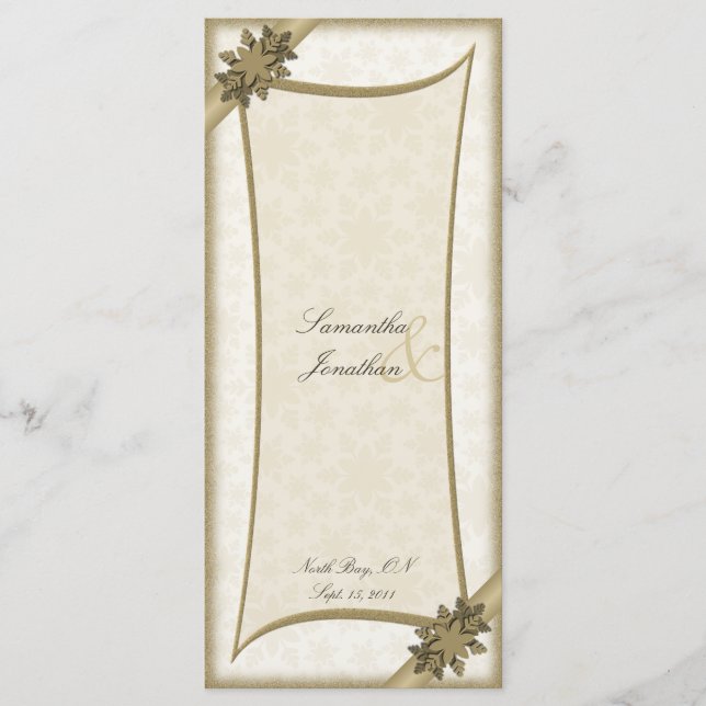 Programme de mariage Hiver Gold & White Snowflakes (Devant)