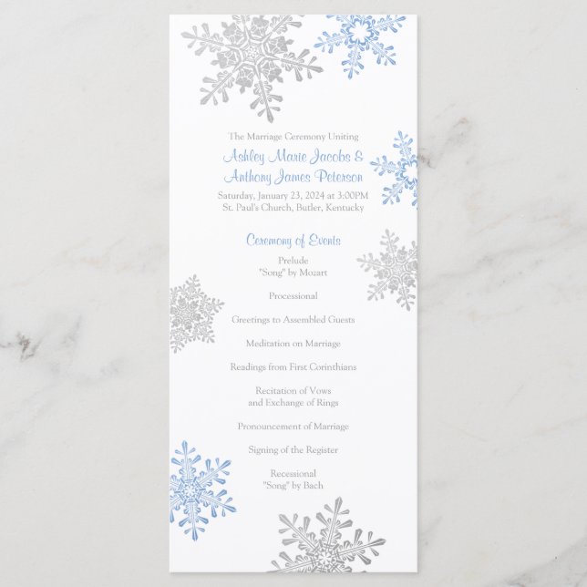 Programme de mariage hivernal Lapis Blue Silver (Devant)