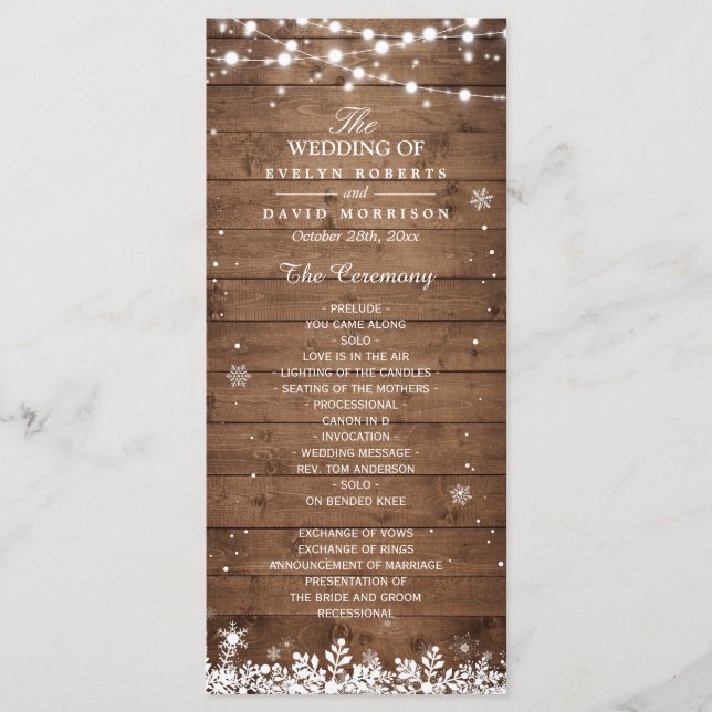 Programme de mariage hivernal Rustic Wood Snowflak (Devant)