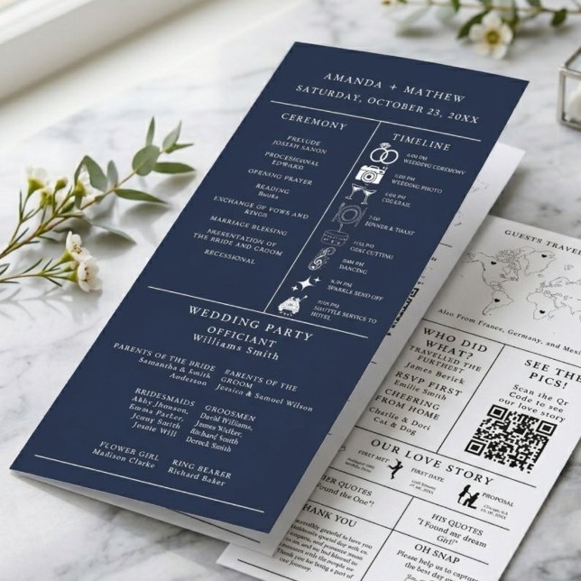 Programme de mariage infographique bleu marine (Créateur téléchargé)