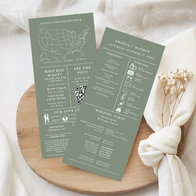 Programme de mariage infographique vert sauge (Créateur téléchargé)