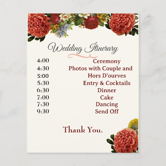 Programme de mariage, Itinéraire, BOHO Floral Retr (Devant)