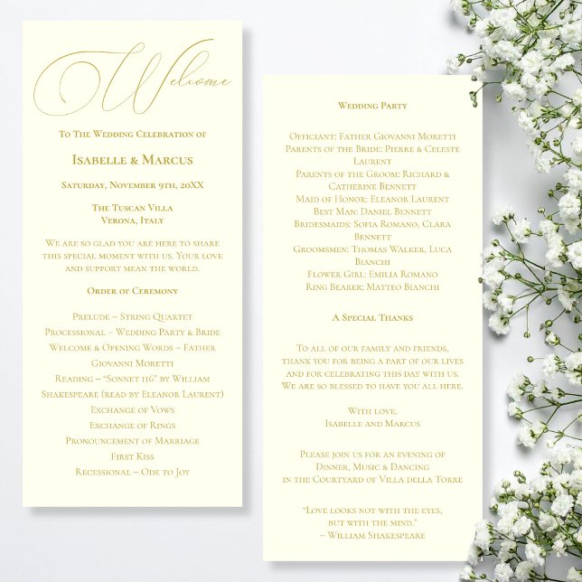 Programme de mariage ivoire et or (Ivory & Gold Wedding Program)