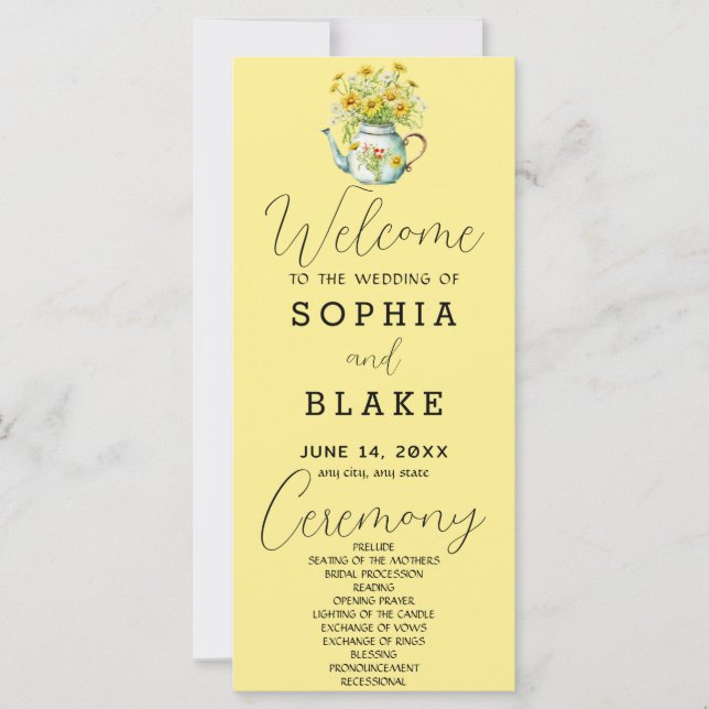 Programme de mariage jaune bébé Marguerites Campag (Devant)