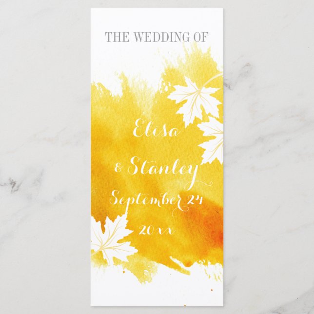 Programme de mariage jaune d'aquarelle moderne (Devant)